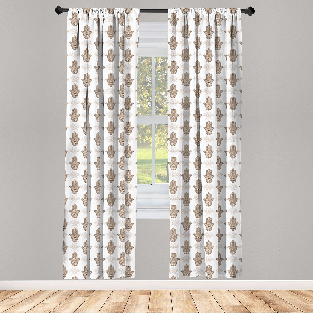 ABAKUHAUS Hamsa – 2-Paneel Voorhang – 75x175 cm – karamel microvezel, halfschaduw