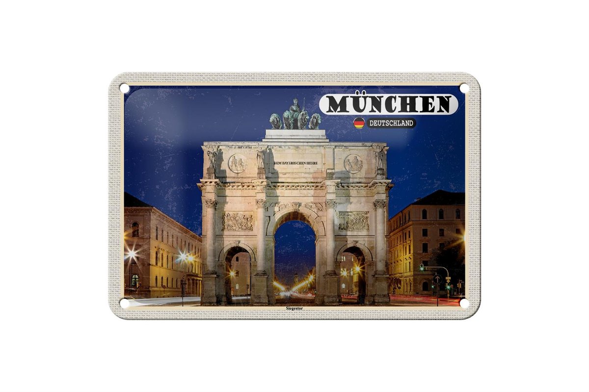 Blechschild Städte München Siegestor Architektur 18x12cm Schild