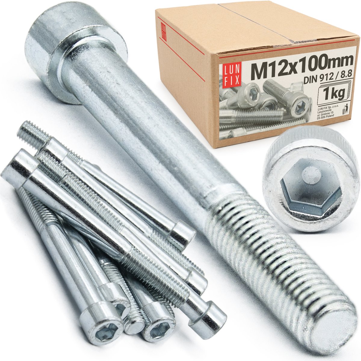 LUN FIX - Zylinderkopfschrauben - M12 x 100 mm - Deelgewinde - 1 kg (10 stuks) - Sterkteklasse 8.8 - Verzinkt staal