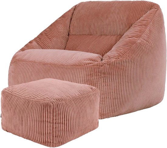 Zitzak met Voetenbank en Vulling - Comfortabele Fauteuil voor de Woonkamer - Roze