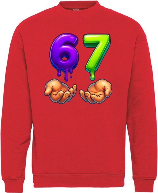 Kersttrui Handjes Six Seven 67 | Foute Kersttrui heren dames | Christmas Sweater | Rood | maat 5XL