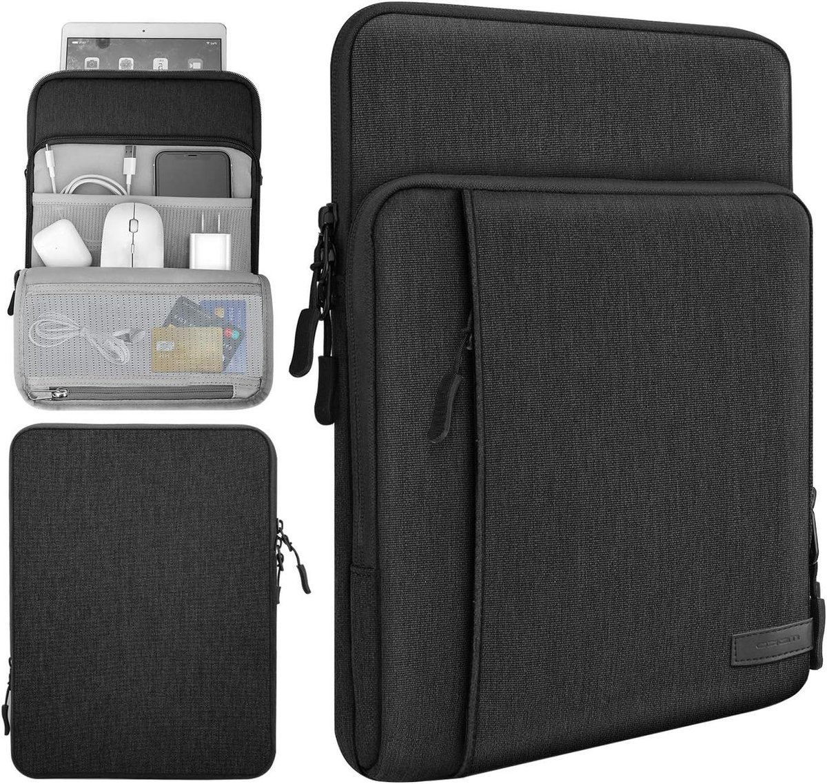 Tablet Sleeve Tas met Opbergvakken - Geschikt voor 9-11 inch tablets - Zwart & Grijs
