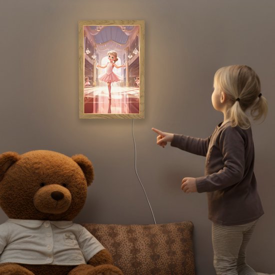 Nachtlampje 20x30 cm - Kinder lamp - Ballerina - Meisjes - Roze - Kinderen - Tafellamp kinderkamer - Slaapkamer lamp - Bedlamp kinderen - Kinderlampje stopcontact - Wandlamp babykamer - Nachtlampjes van Merkloos — afbeelding 5