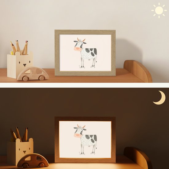 Nachtlampje 20x15 cm - Kinder lampje - Koe - Boerderij dier - Dieren - Pastel kleuren - Tafellamp kinderkamer - Slaapkamer lamp - Bedlamp kinderen - Kinderlampje stopcontact - Wandlamp babykamer - Nachtlampjes van Merkloos — afbeelding 4