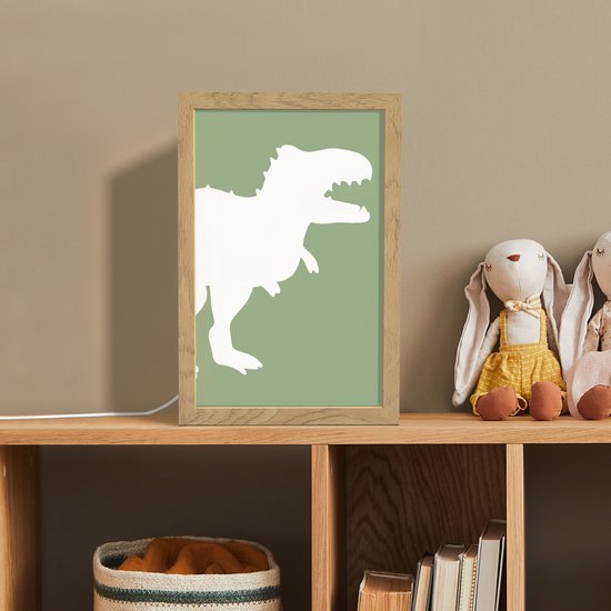 Nachtlampje 20x30 cm - Kinder lamp - Dino - T-rex - Dinosaurus - Groen - Tyrannosaurus rex - Tafellamp kinderkamer - Slaapkamer lamp - Bedlamp kinderen - Kinderlampje stopcontact - Wandlamp babykamer - Nachtlampjes van OnlyWow — afbeelding 3