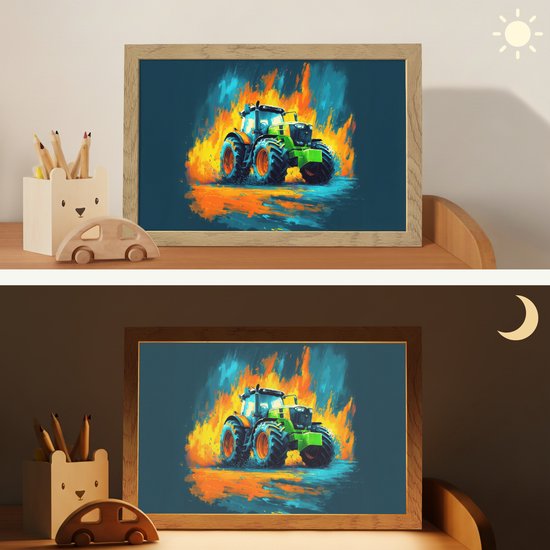Nachtlampje 30x20 cm - Kinder lamp - Abstract - Tractor - Groen - Tafellamp kinderkamer - Slaapkamer lamp - Bedlamp kinderen - Kinderlampje stopcontact - Wandlamp babykamer - Nachtlampjes van Merkloos — afbeelding 4
