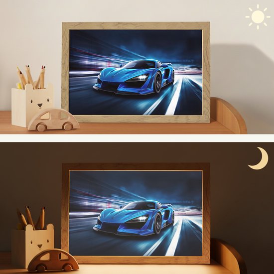 Nachtlampje 30x20 cm - Kinder lamp - Auto - Blauw - Jongens - Kind - Tafellamp kinderkamer - Slaapkamer lamp - Bedlamp kinderen - Kinderlampje stopcontact - Wandlamp babykamer - Nachtlampjes van Merkloos — afbeelding 4