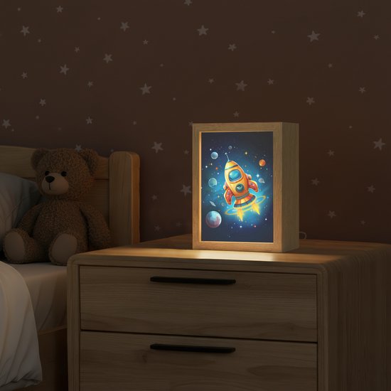 Nachtlampje 15x20 cm - Kinder lamp - Raket - Ruimte - Planeten - Kinderen - Jongen - Tafellamp kinderkamer - Slaapkamer lamp - Bedlamp kinderen - Kinderlampje stopcontact - Wandlamp babykamer - Nachtlampjes van Merkloos — afbeelding 2