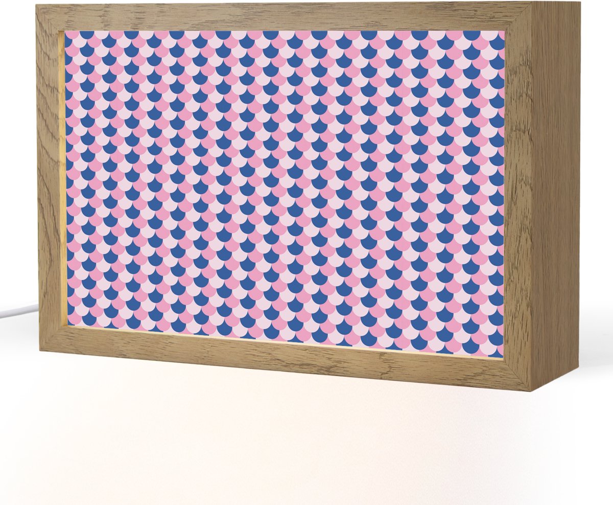 Nachtlampje 30x20 cm - Kinder lampje - Patroon - Schubben - Blauw - Roze - Tafellamp kinde