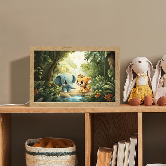 Nachtlampje 30x20 cm - Kinder lamp - Olifant - Tijger - Bos - Jungle - Tafellamp kinderkamer - Slaapkamer lamp - Bedlamp kinderen - Kinderlampje stopcontact - Wandlamp babykamer - Nachtlampjes van Merkloos — afbeelding 3