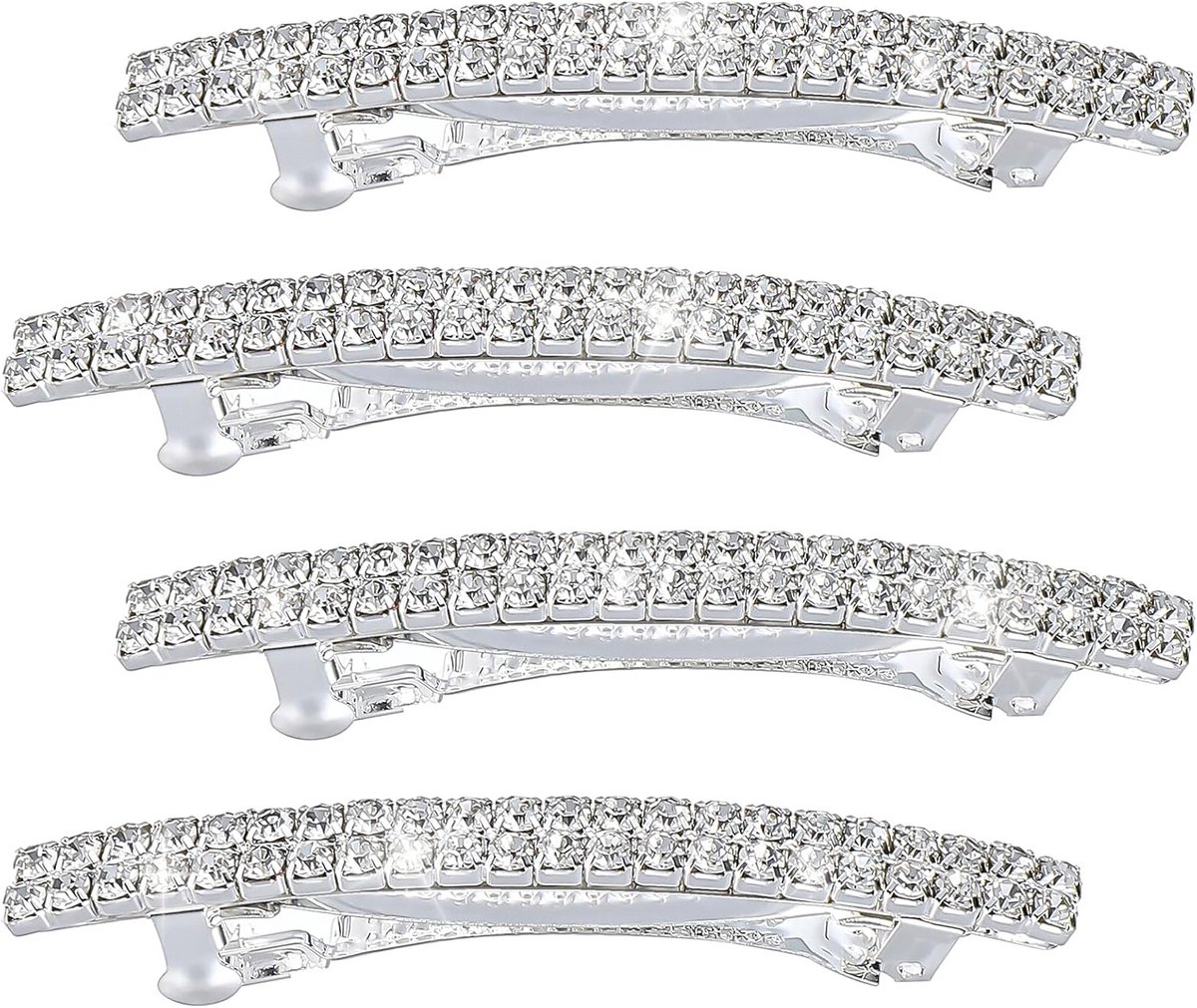 4 Stuks Glanzende Strass Haarspeldjes Zilveren Kristal Klemmen Bruiloft Accessoires