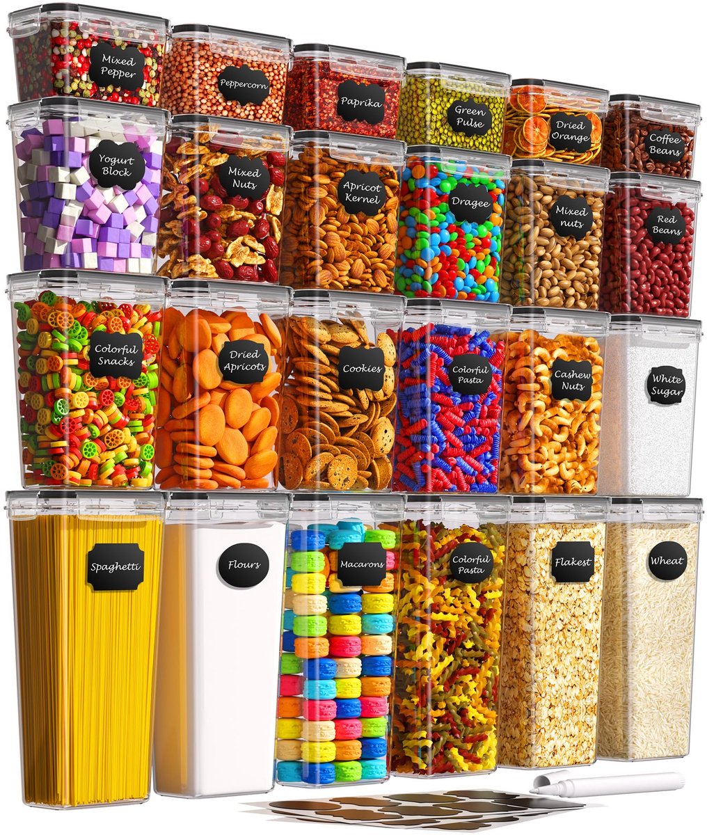 Unyqoos® Complete set van 24 luchtdichte opbergdozen voor keukenorganisatie