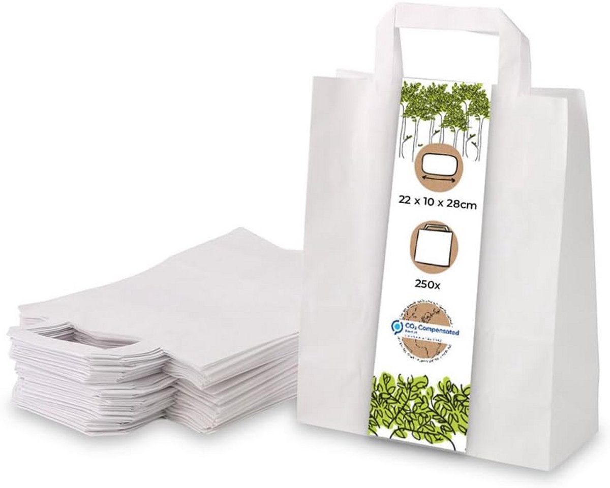 Grote set witte papieren draagtassen met handvat - Milieuvriendelijk Krafthout