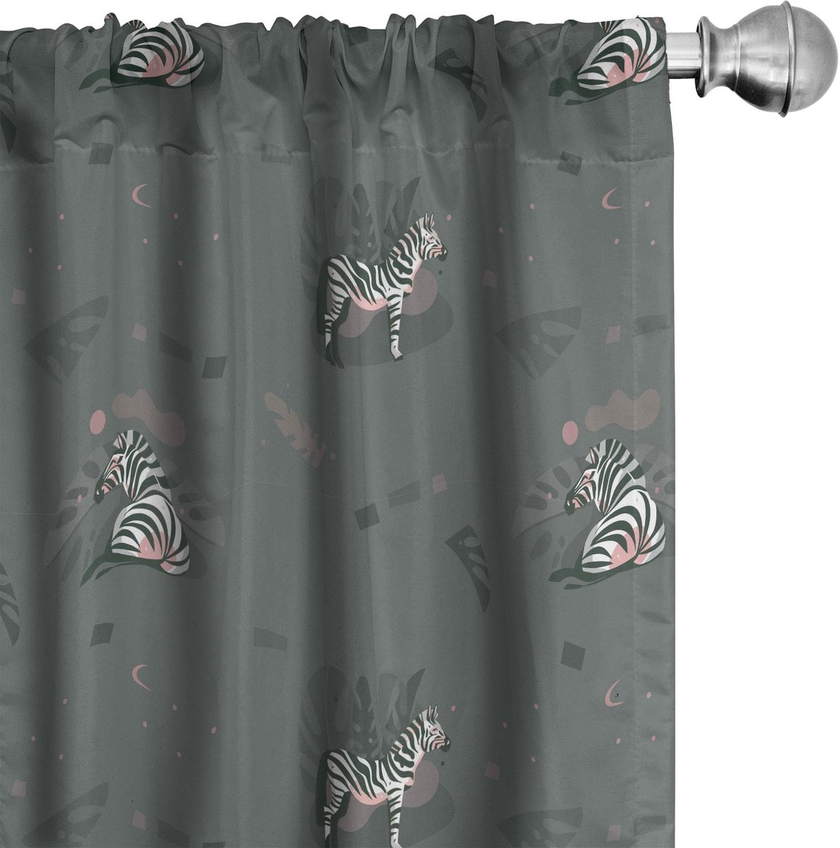 ABAKUHAUS Zebra Safari Gordijnen – 2x75x175 cm, microvezel, halfdonker Grijs