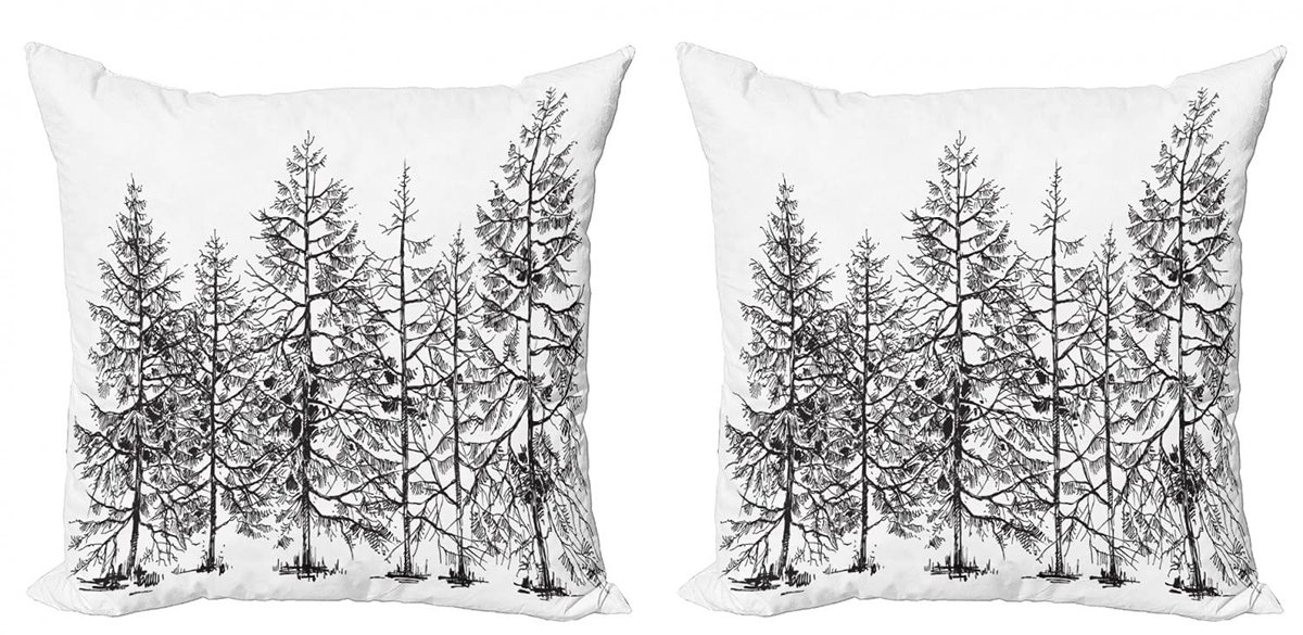 ABAKUHAUS Winter Kussenhoezen Set – 2x40x40 cm – Dubbelzijdig bedrukt – Zwart-Wit Zwart en wit