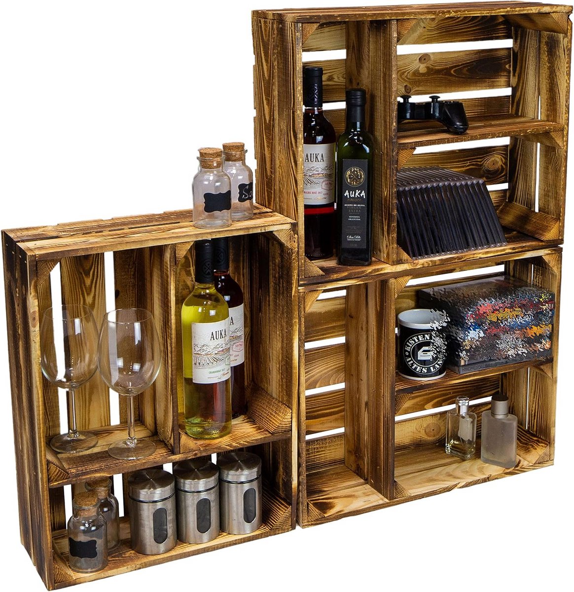 Houten kruidenrek met twee niveaus voor keuken en interieur