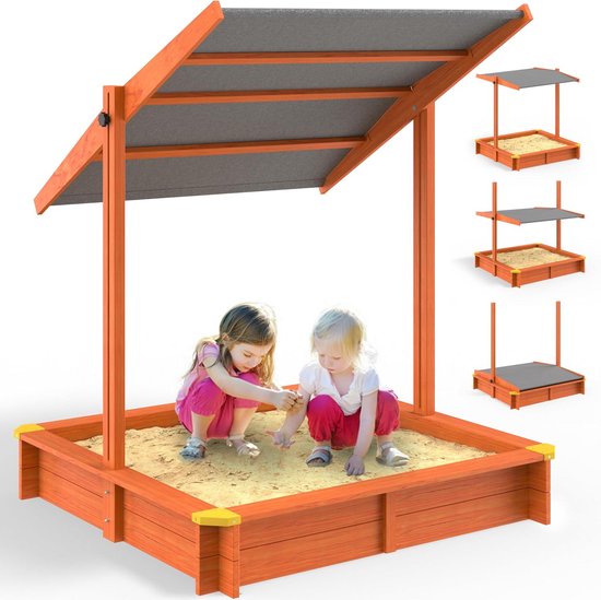 SPRINGOS Zandbak met zitbanken, 120x120 cm, extra vlies, geïmpregneerd hout, kinderspeelplaats