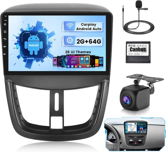 2G 64G Android Car Radio 2 Din for Peugeot 207 2006-2015 with Wireless Apple Carplay Android Car Navi GPS WiFi 9 inch Car Radio with Mirror Link Bluetooth FM/RDS DAB/OBD/DVR/HiFi/SWC