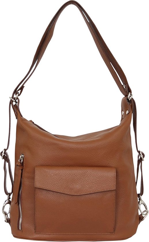 SH Leder Rica G699 Dameshandtas, 2-in-1, schoudertas, dagrugzak, cityrugzak van echt generfd leer, (B 37 cm x H 35 cm), beige, Large