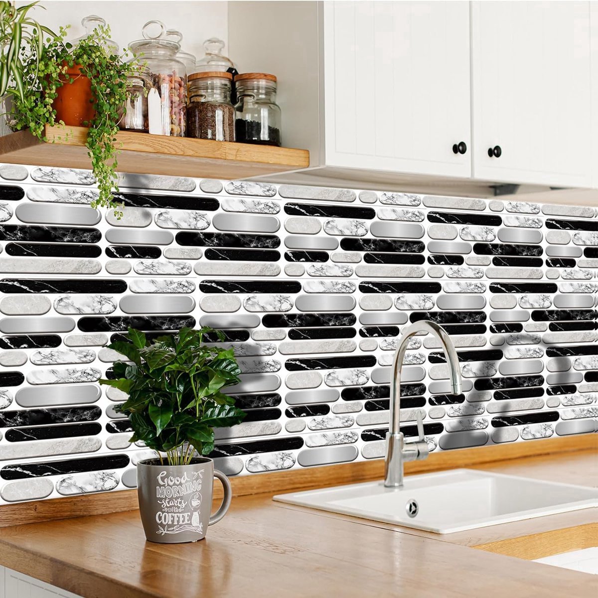 Stunq® Keuken tegelstickers, 12 stuks mozaïek tegelstickers 15 x 30 cm badkamer zelfkleven