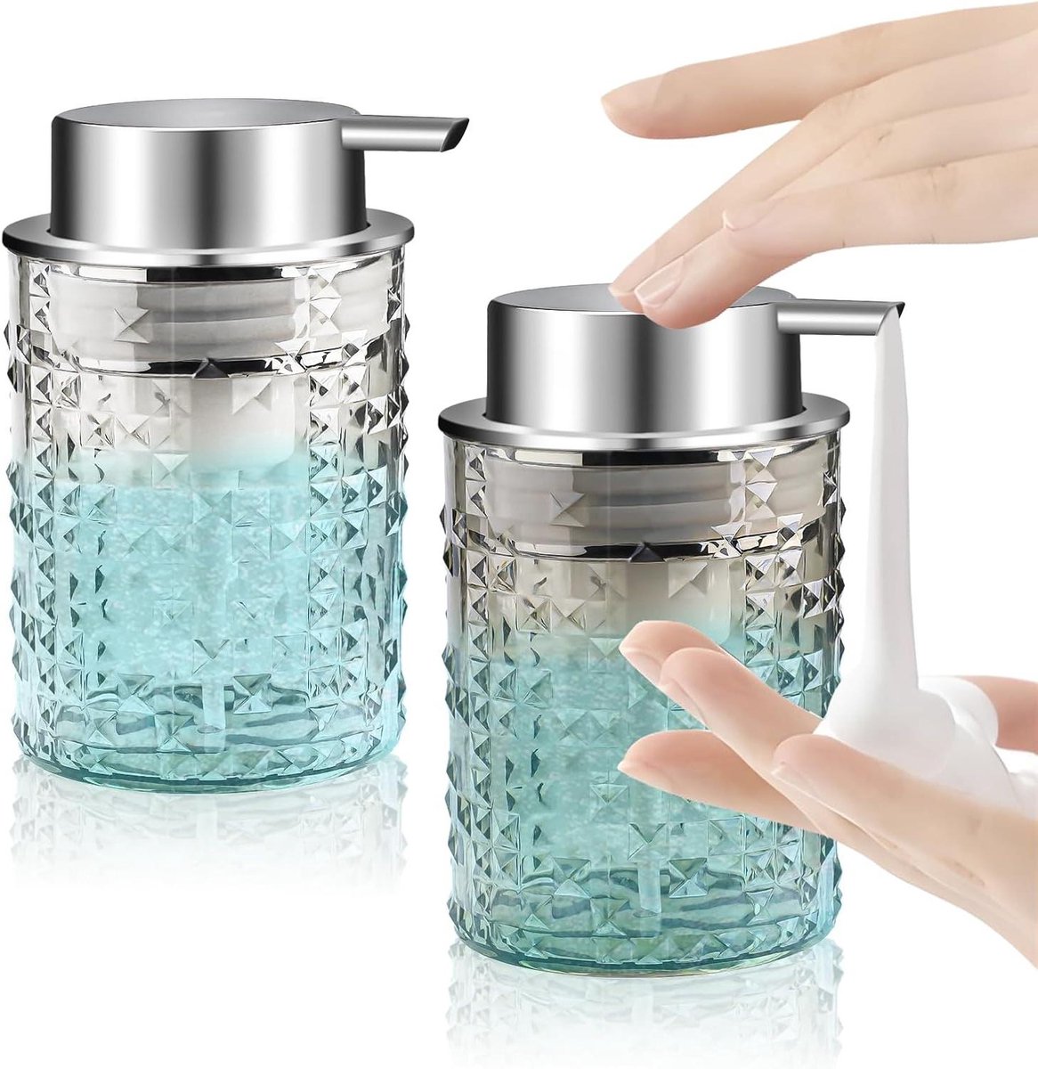 Allecta - Navulbare Schuimzeepdispenser Set voor Badkamer en Keuken - Transparant Wit en Grijs - 10 oz/300 ml
