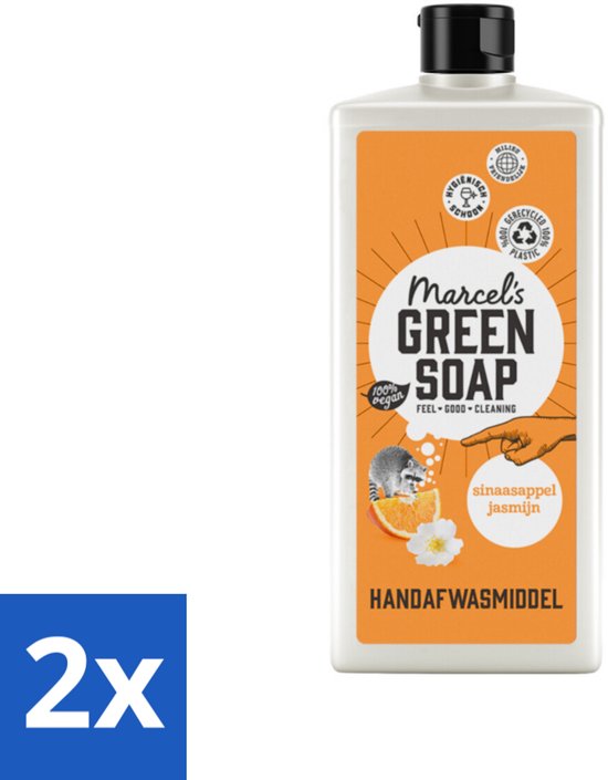 2 x Marcel's Green Soap - Afwasmiddel - Sinaasappel & Jasmijn - Voor dagelijks gebruik - 500 ml - Afwasmiddel - Biologisch Afwasmiddel - Plantaardige Zeep - Sinaasappel - Jasmijn