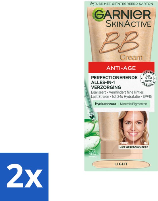 2 x Garnier - SkinActive - BB Cream Light - Anti-Aging - Getinte Dagcrème - 50 ml - BB Crème - Anti-aging - Dagcrème - Garnier - Lichte Huid