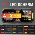 Batterie de démarrage AutoXtreme noir-gris avec écran LED 3,7 pouces, motifs d'affichage et icônes.