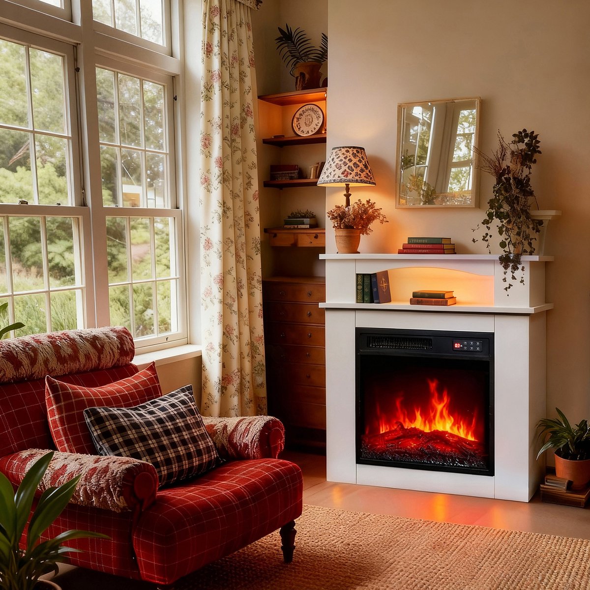 HOMAVO 18'' Elektrische Sfeerhaard met Meubel - 1000/2000W Elektrische Haard met Verwarming - Twaalf 3D-Vlammenkleuren - LED-strip - Timerfunctie - Oververhittingsbeveiliging