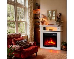 HOMAVO 18'' Elektrische Sfeerhaard met Meubel - 1000/2000W Elektrische Haard met Verwarming - Twaalf 3D-Vlammenkleuren - LED-strip - Timerfunctie - Oververhittingsbeveiliging