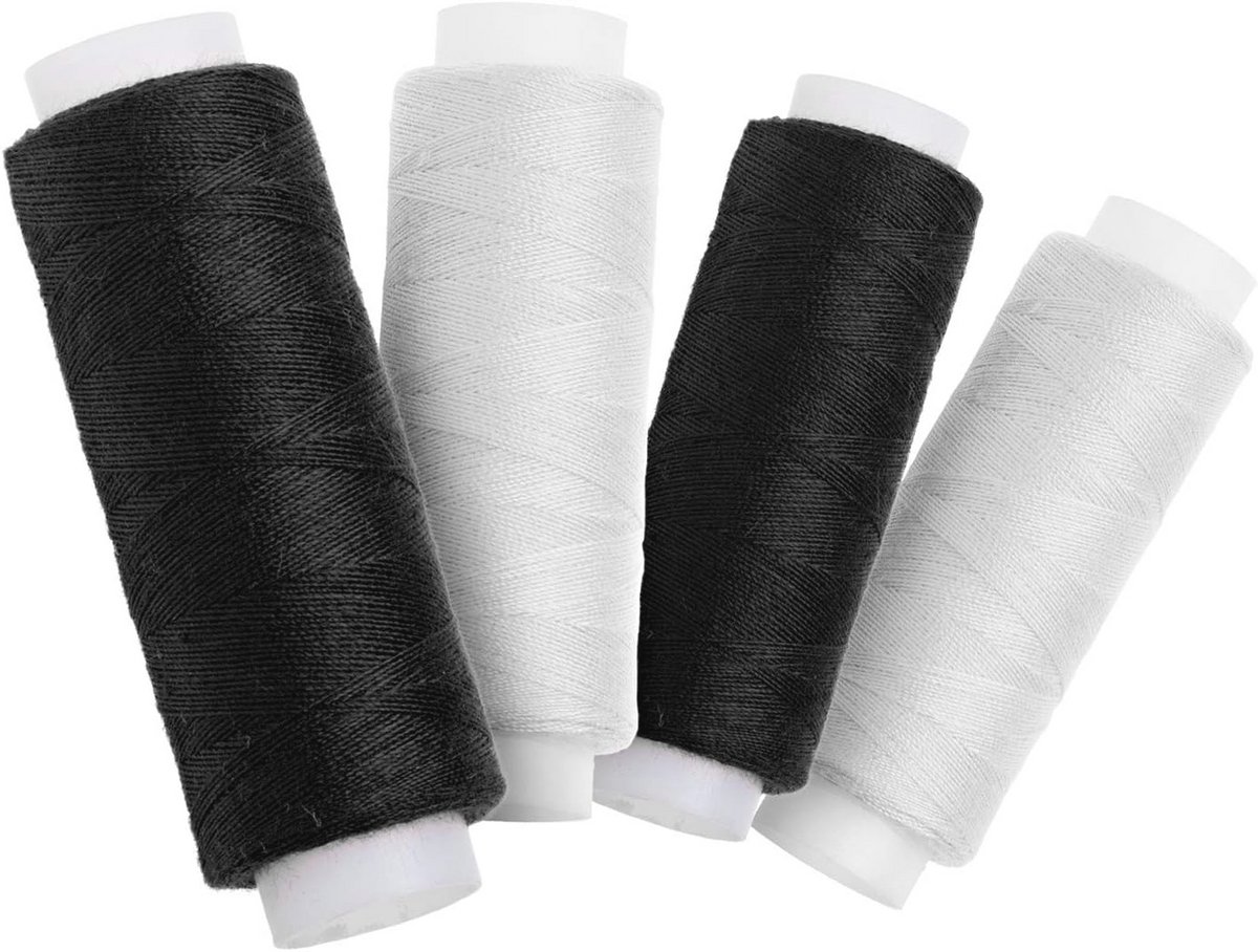 Naaigarenset - 4 Rollen in Zwart en Wit - 100% Polyester - 100m per Rol