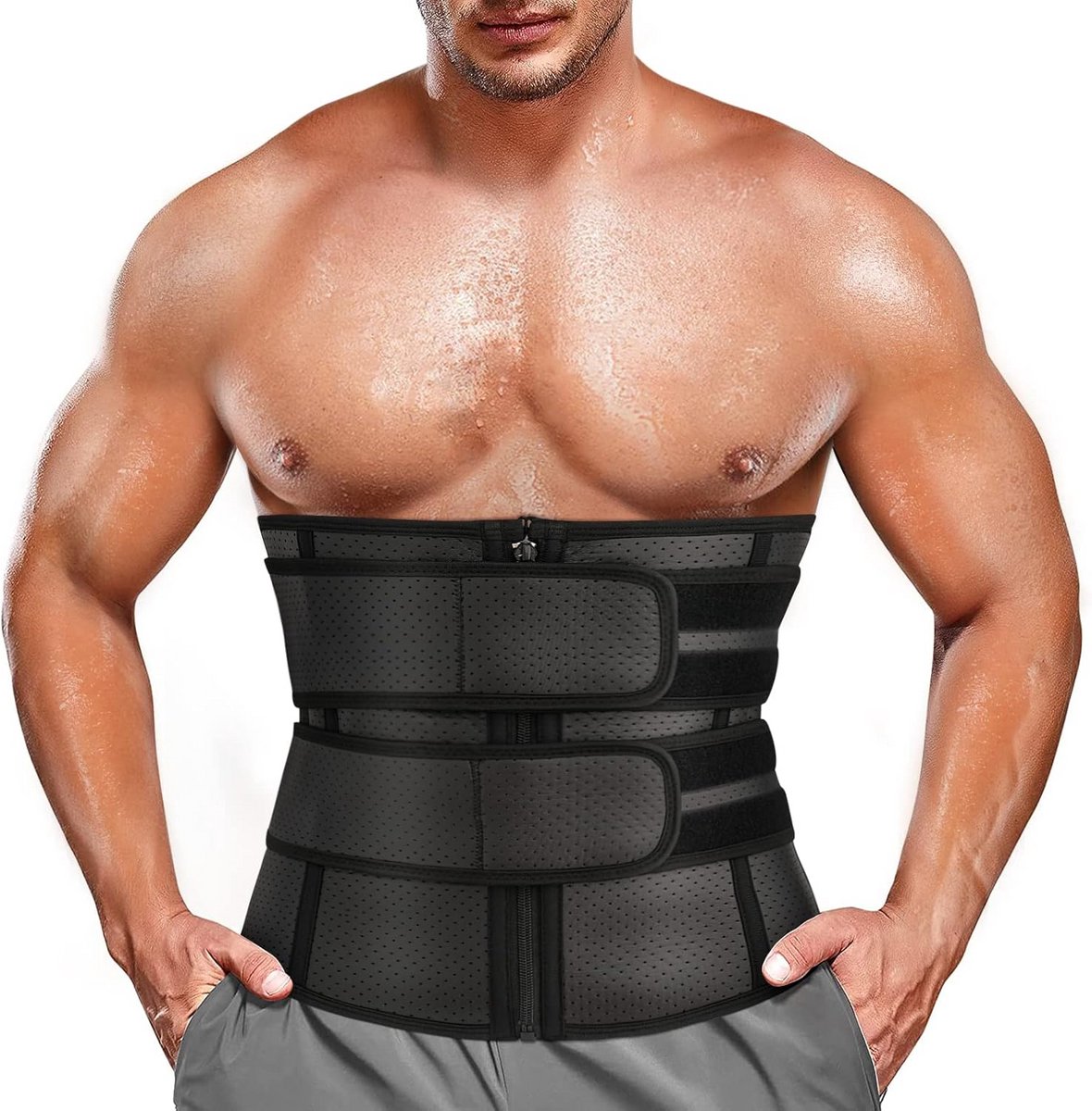 Neopreen Zweetgordel voor Mannen - Sauna Belt voor Taille en Buik – Platte Buik, Fitness en Sport (XL, Zwart)