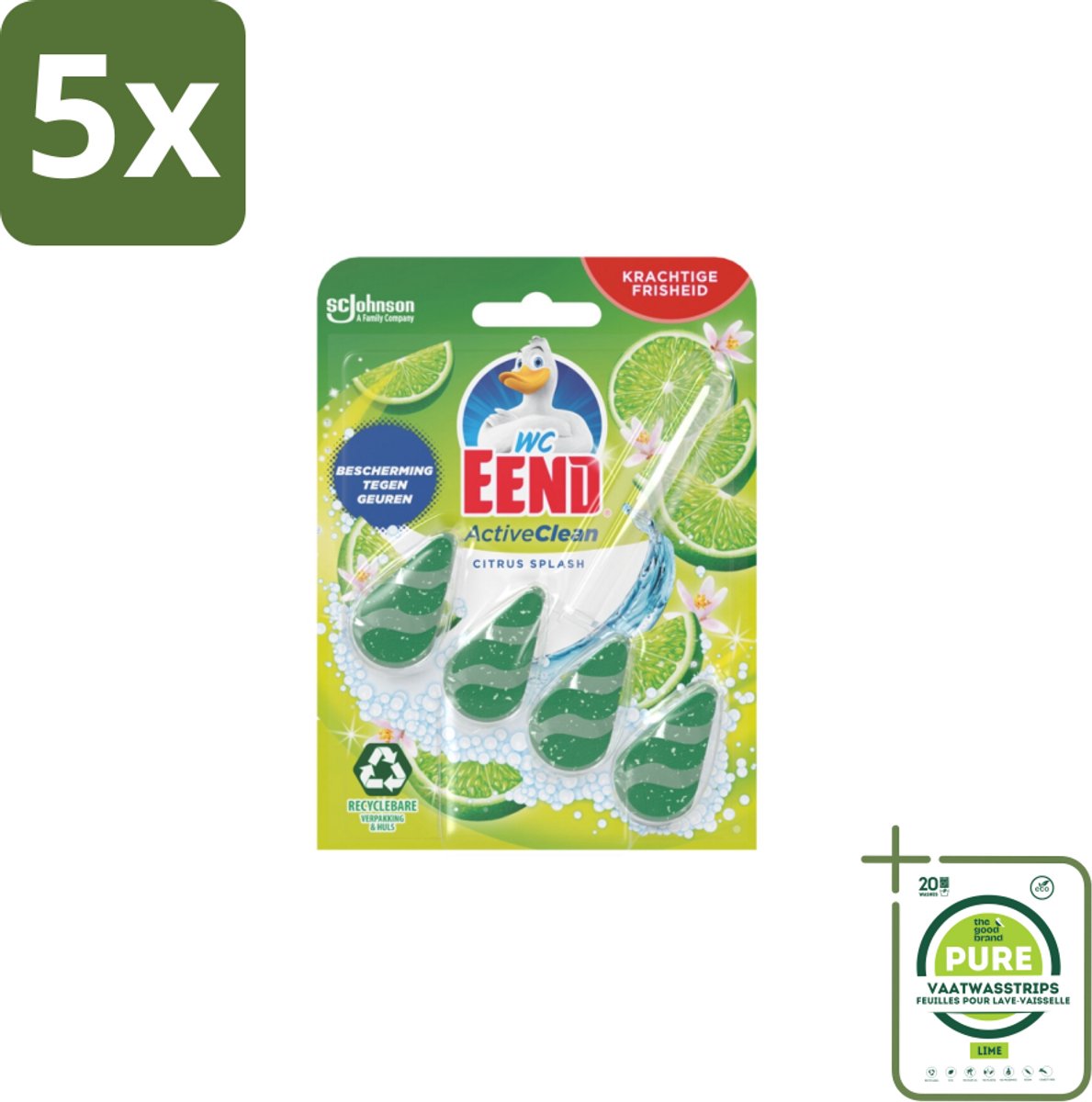 5 x WC Eend – Toiletblok – Active Clean – Citrus – 38 g - Grootverpakking - Toiletblok - Toilet Reinigen - Actief Schuim - Citrusgeur - Toilet Schoon