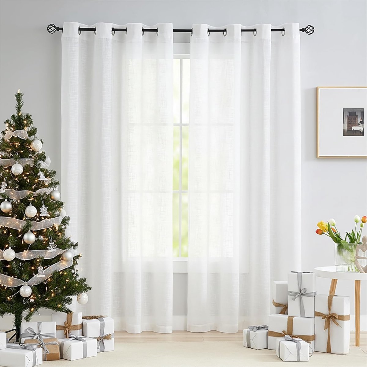 Unyqoos Stijlvolle linnenlook gordijnen met oogjes voor sfeervolle lichtinval 225x140 wit