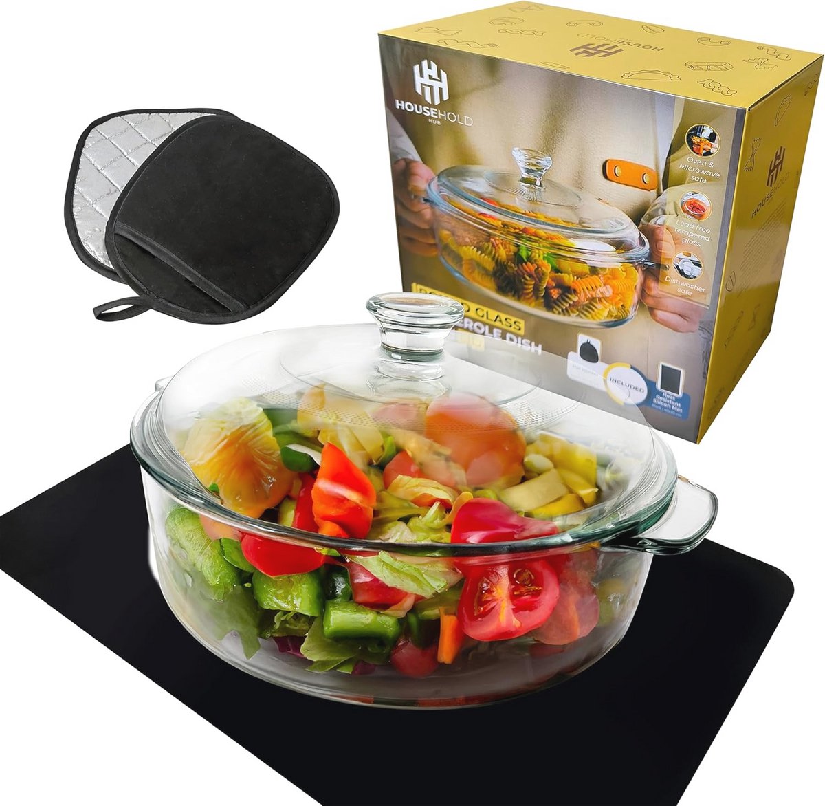 Ovenbestendige ronde glazen braadpan met deksel voor perfecte ovenschotels