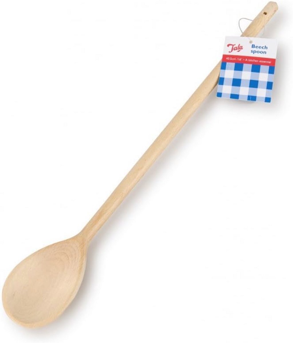 Houten LepeL van 40,5 cm - Gewaxt Beuken Hout - Beige Kleur