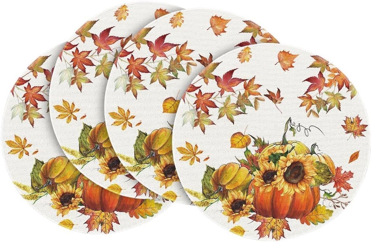Herfst Ronde Placemat Set van 4 - 37cm Washable Tafel Decoratie voor Feesten