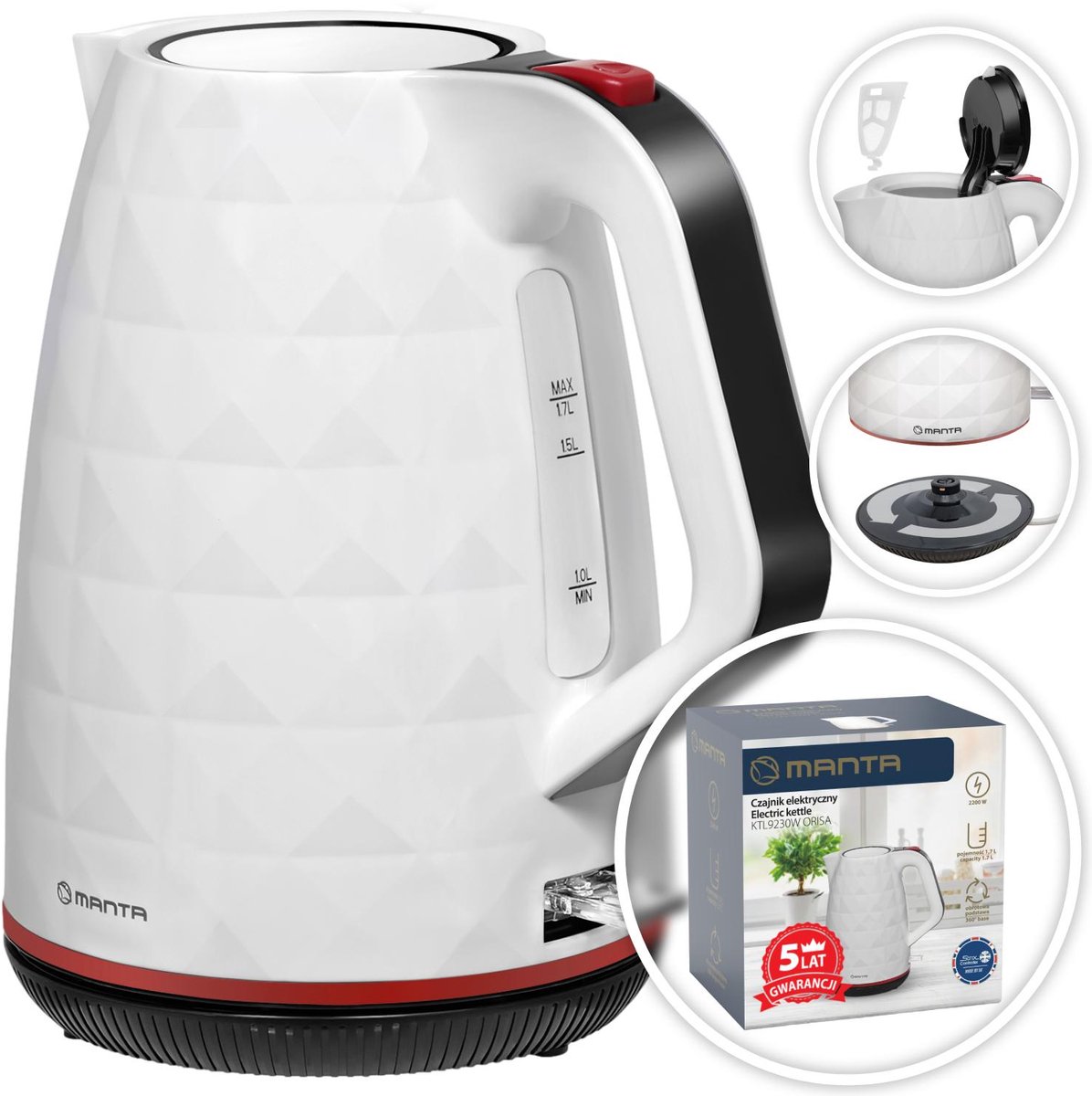Manta ORISA - Draadloze Waterkoker - 1,7L - 2200W - Wit