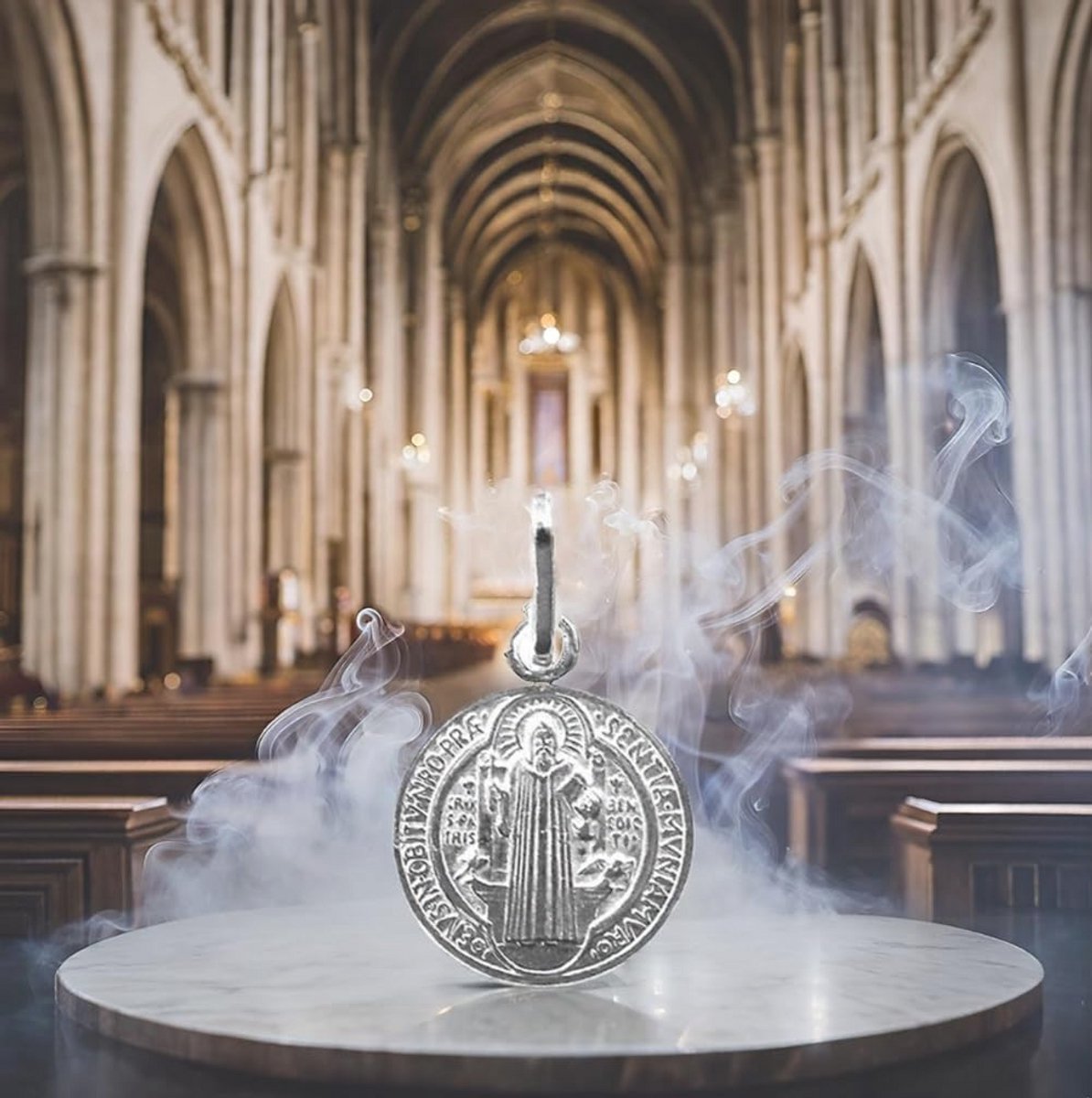 Sint Benedictus Medaille van 19 mm in Sterlin Zilver - Geen Edelsteen