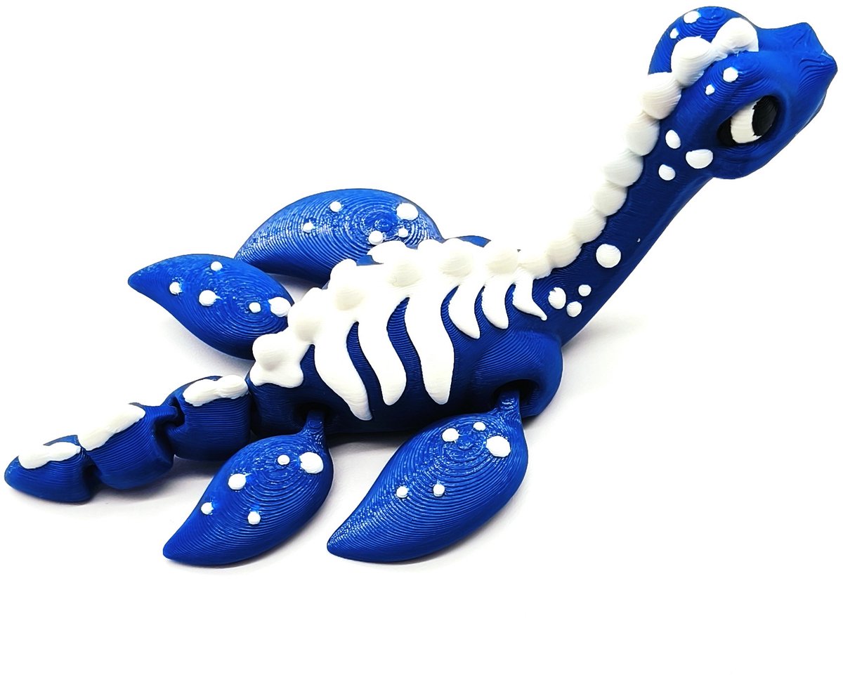 Gearticulleerd Loch Ness Monster Figuur – Poseerbaar Nessie 3D Print Blauw Wit Sculptuur
