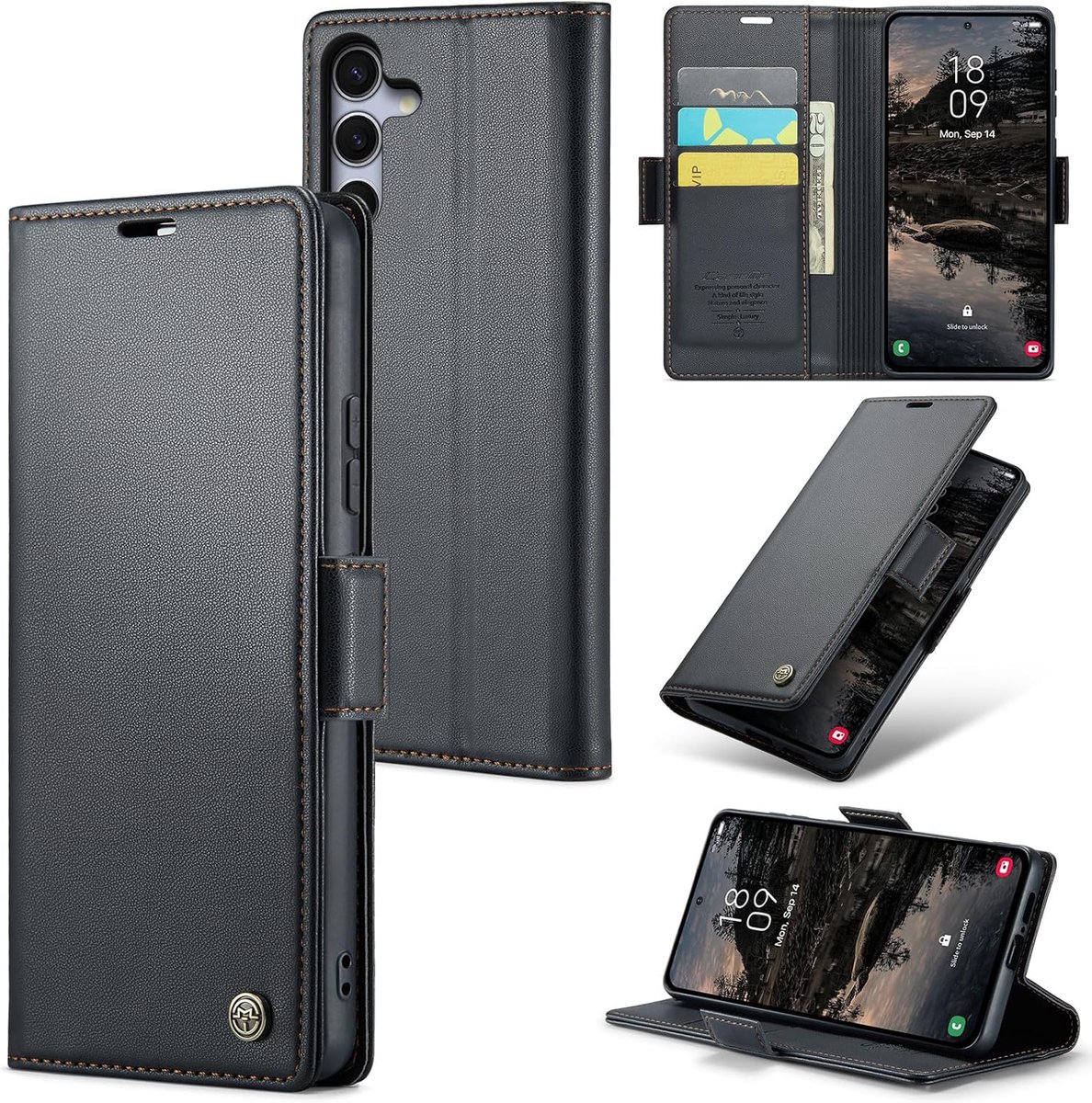 Zandarix Geschikt voor Samsung Galaxy S25 FE - Lederen Flip Wallet - Kaartenvakken - Standfunctie - Magneet - Book Case Hoesje - Zwart