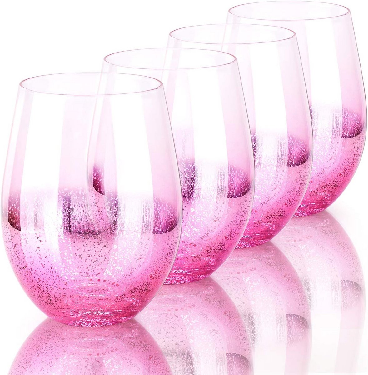 Set van 4 Cocktailglazen - 18 oz Roze Glanzend Drinkglazen voor Bier, Wijn en Sap