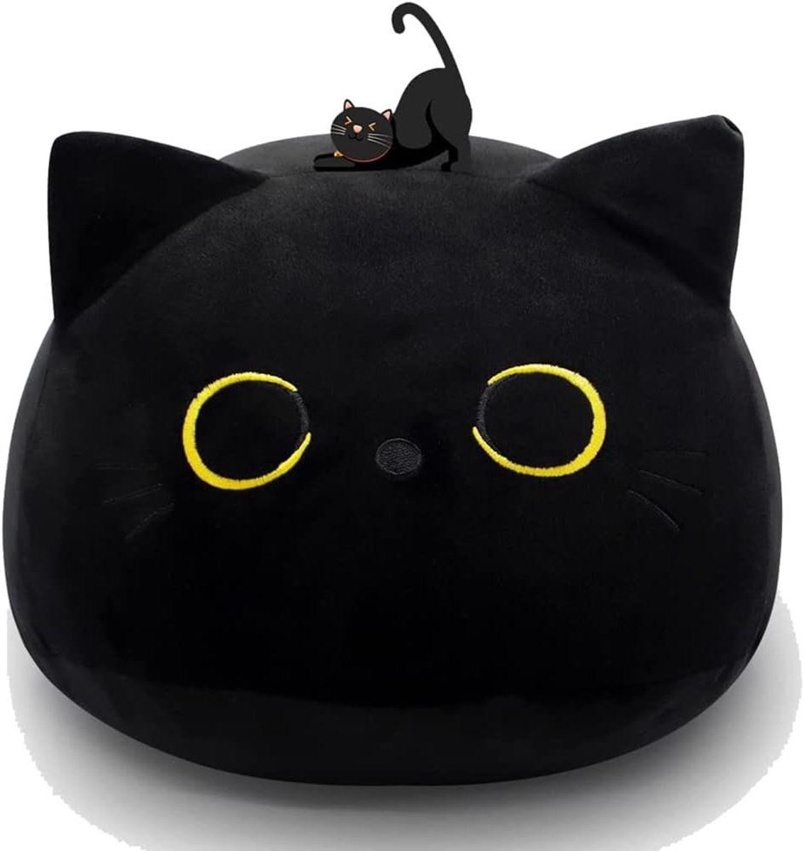Allecta - Pluche Kawaii Kattenkussen 40 cm Zwart - Rugkussen Woondecoratie voor Kind - Verjaardagscadeau