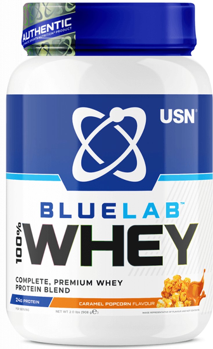 USN Blue Lab Whey (908g) Caramel Popcorn - Eiwitten - Wei-eiwit Mix