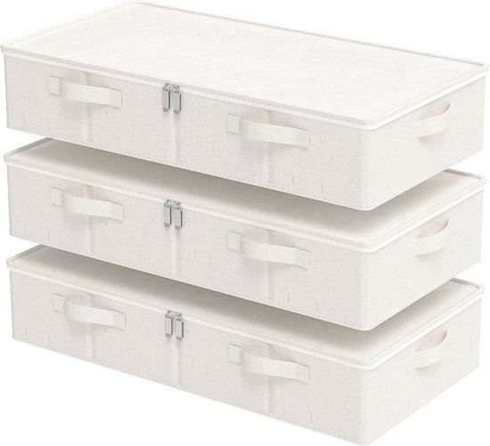 3x Opvouwbare Opbergdozen Onder Het Bed - 15cm Hoog - Plat Met Deksel En Handvat