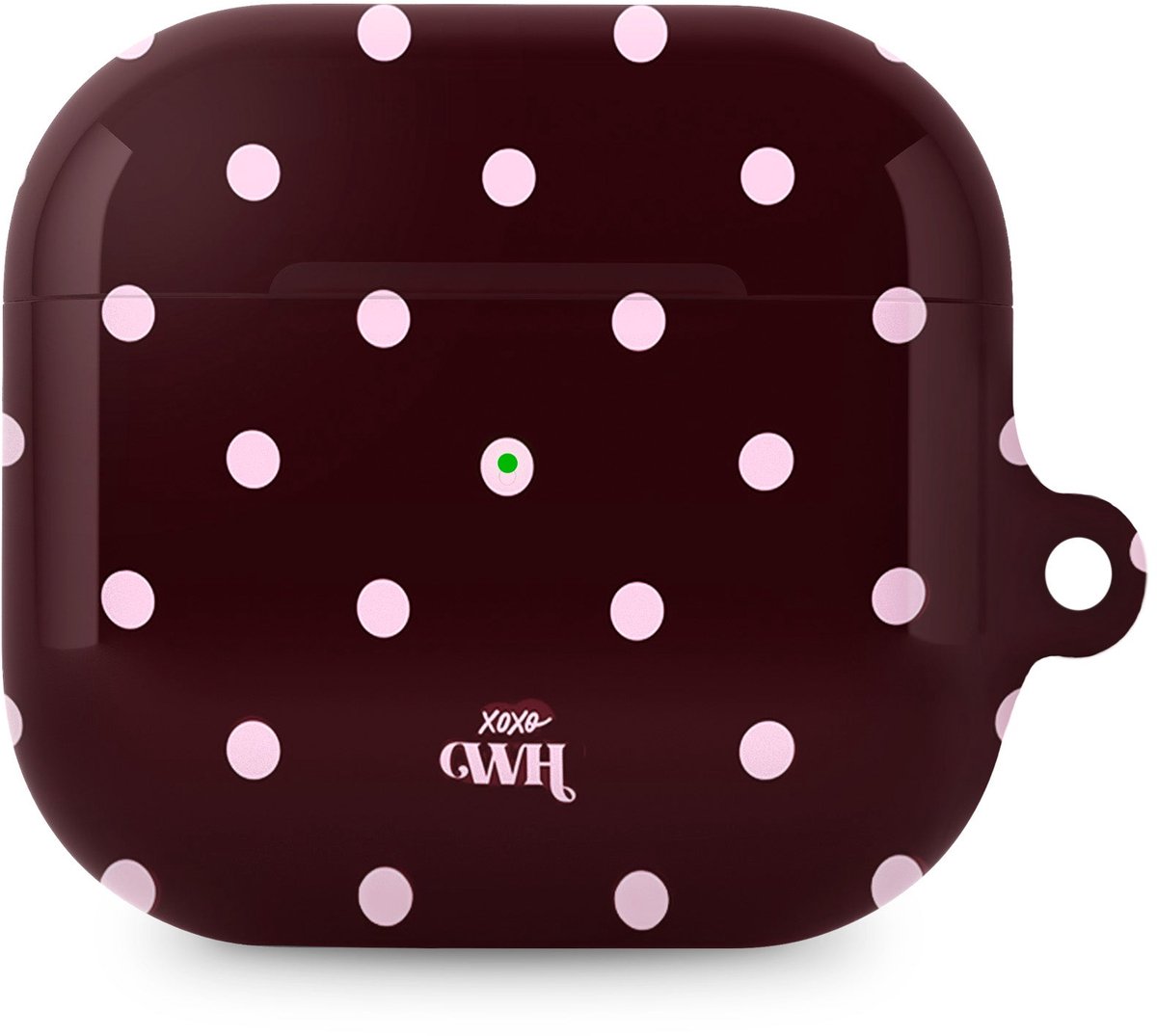 xoxo Wildhearts hoesje geschikt voor AirPods 4 - Polka Dots (Burgundy) - Ook als telefoonhoesje verkrijgbaar - schokbestendige case - koptelefoonhoesje - Beschermhoes met stippenpatroon - Bordeauxrood met witte stippen