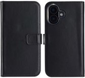 Selencia Hoesje - Geschikt voor Apple iPhone 16 - Echt Lederen Bookcase - Zwart