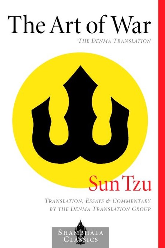 Boek "The Art of War" door Sun Tzu. Kaft met gele cirkel en zwart symbool. "The Denma Translation".