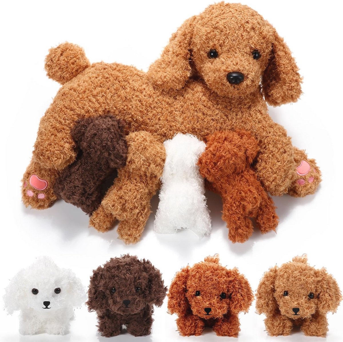 Grooming Plush Set met 4 Schattige Puppy Knuffeldieren - Zachte Speelgoed voor Kinderen - Verjaardag en Paas Geschenken