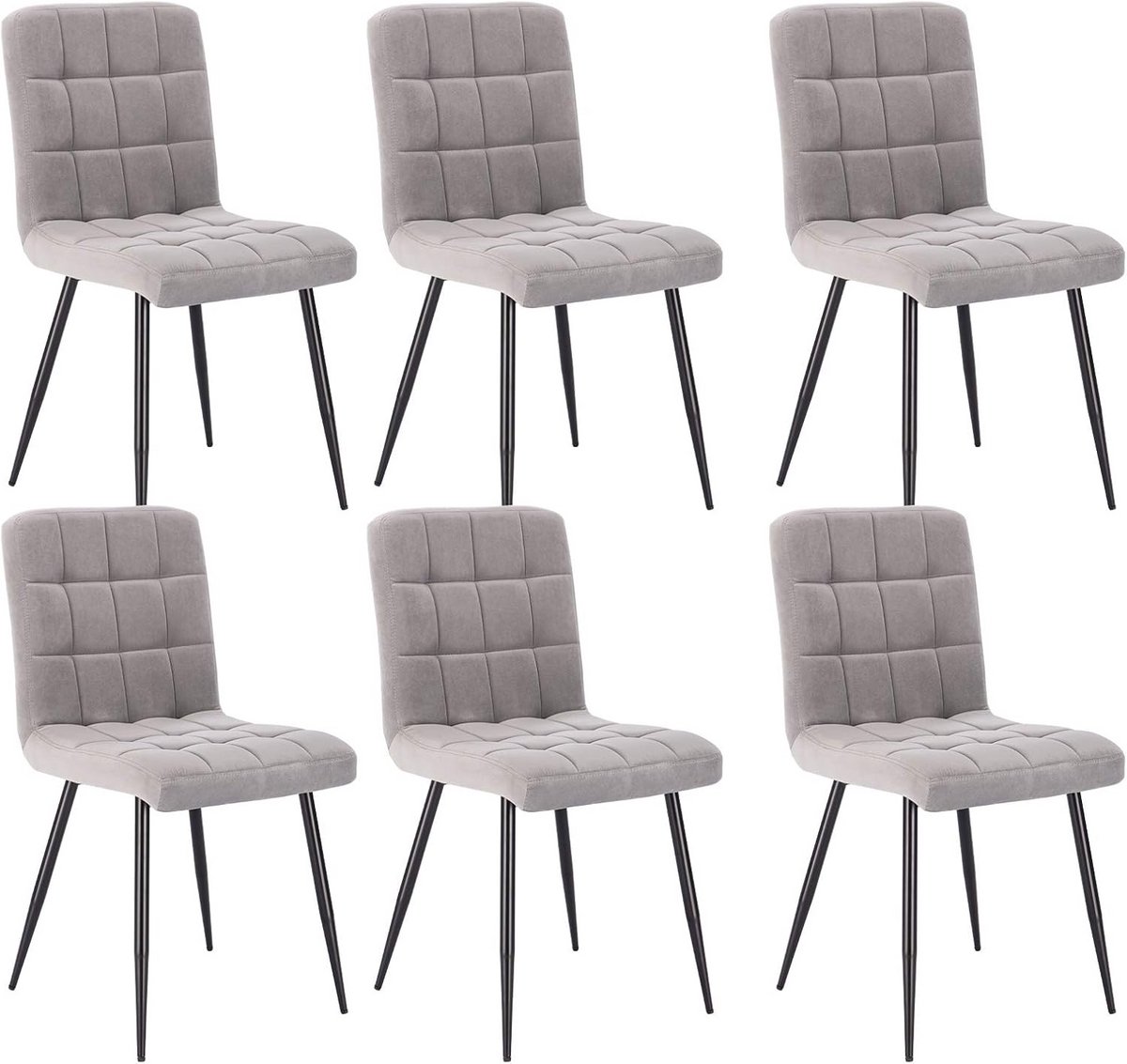 Set van 6 Eetkamerstoelen Fluweel met Stevige Metalen Poten - Comfortabele Keukenstoelen